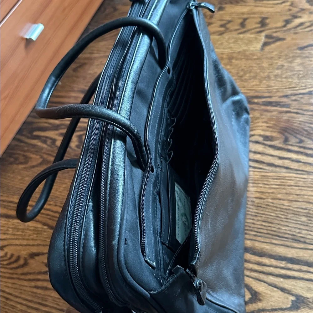 Santi Black Leather Laptop Bag 16”x12”5” with many pockets